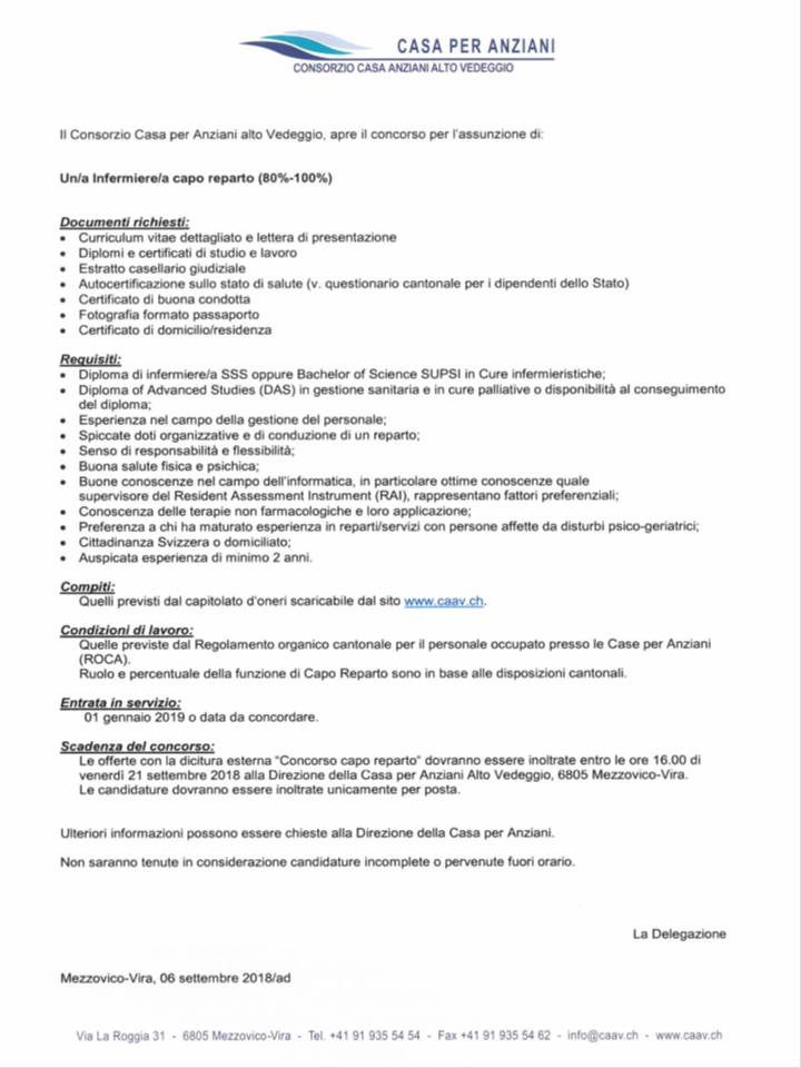 Concorso Infermiere/a capo reparto