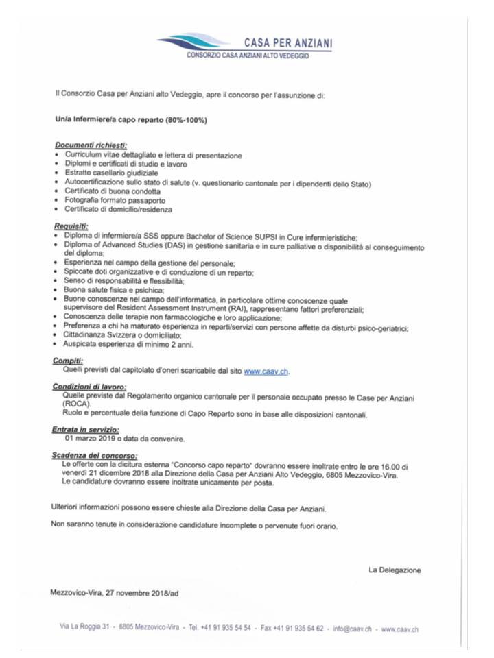 Concorso Infermiere/a capo reparto