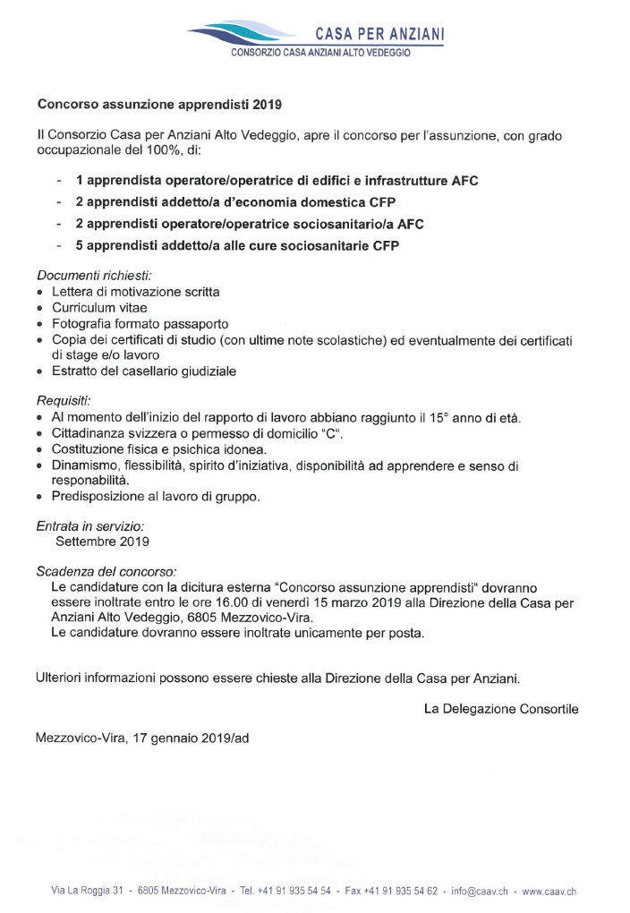 Concorso apprendisti 2019